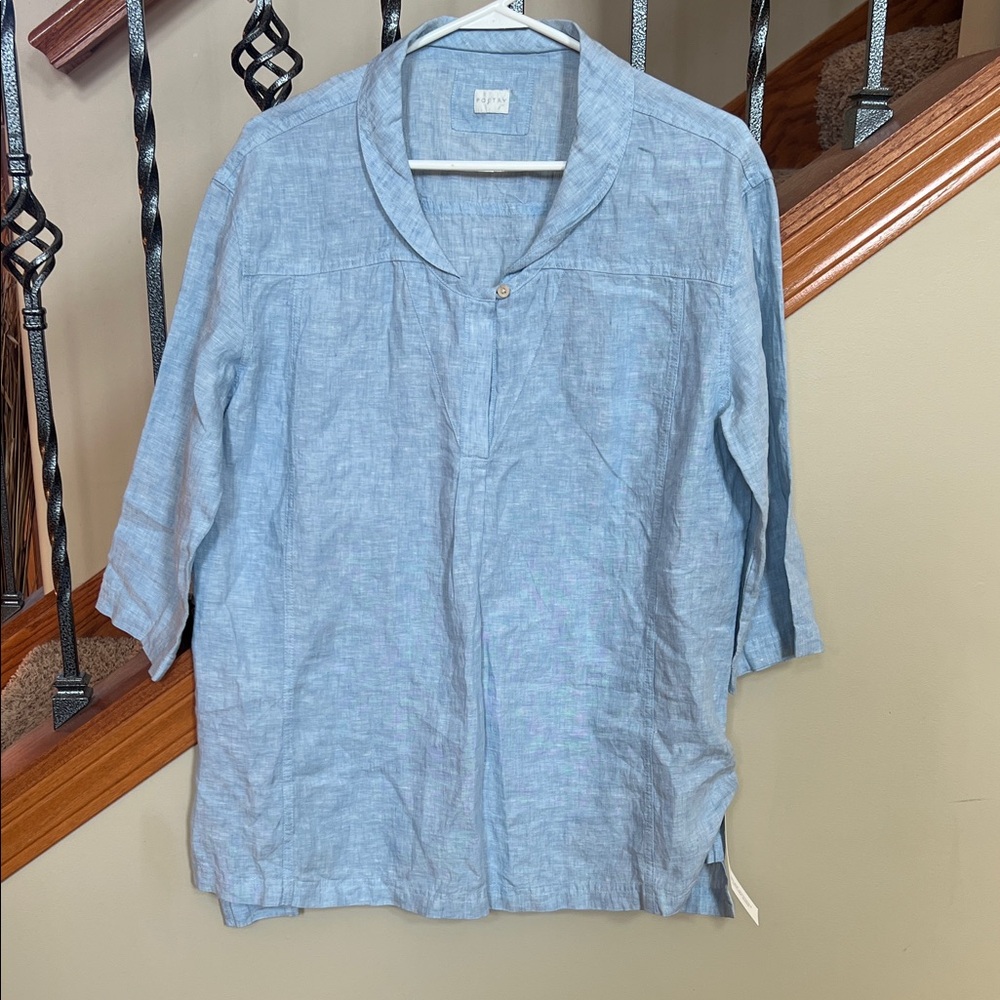 Poetry Sky Blue 100% Linen Shirt